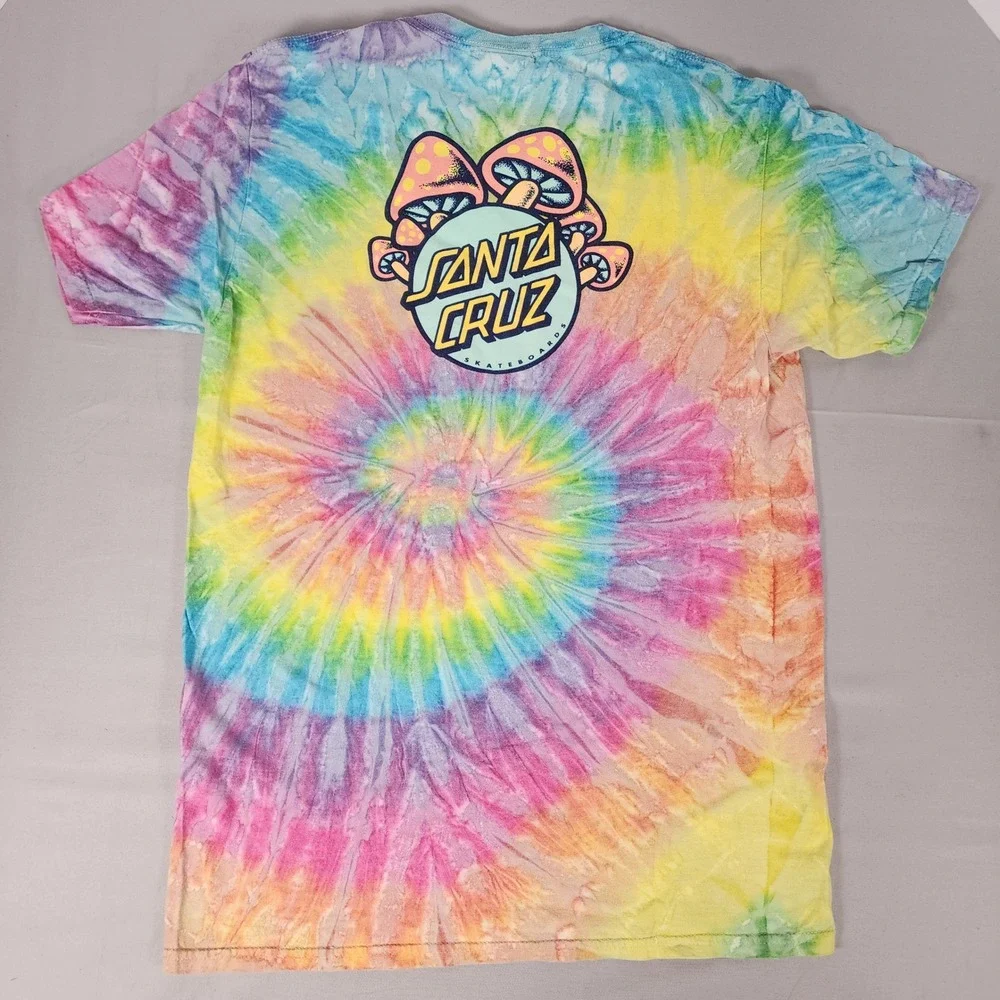 Santa Cruz Skateboards Tie Dye Mushroom Graphic T-Shirt Men Small Rainbow Spiral